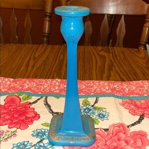 Antique Cambridge Azurite Candlestick 10" Blue Milk Glass W/Gold